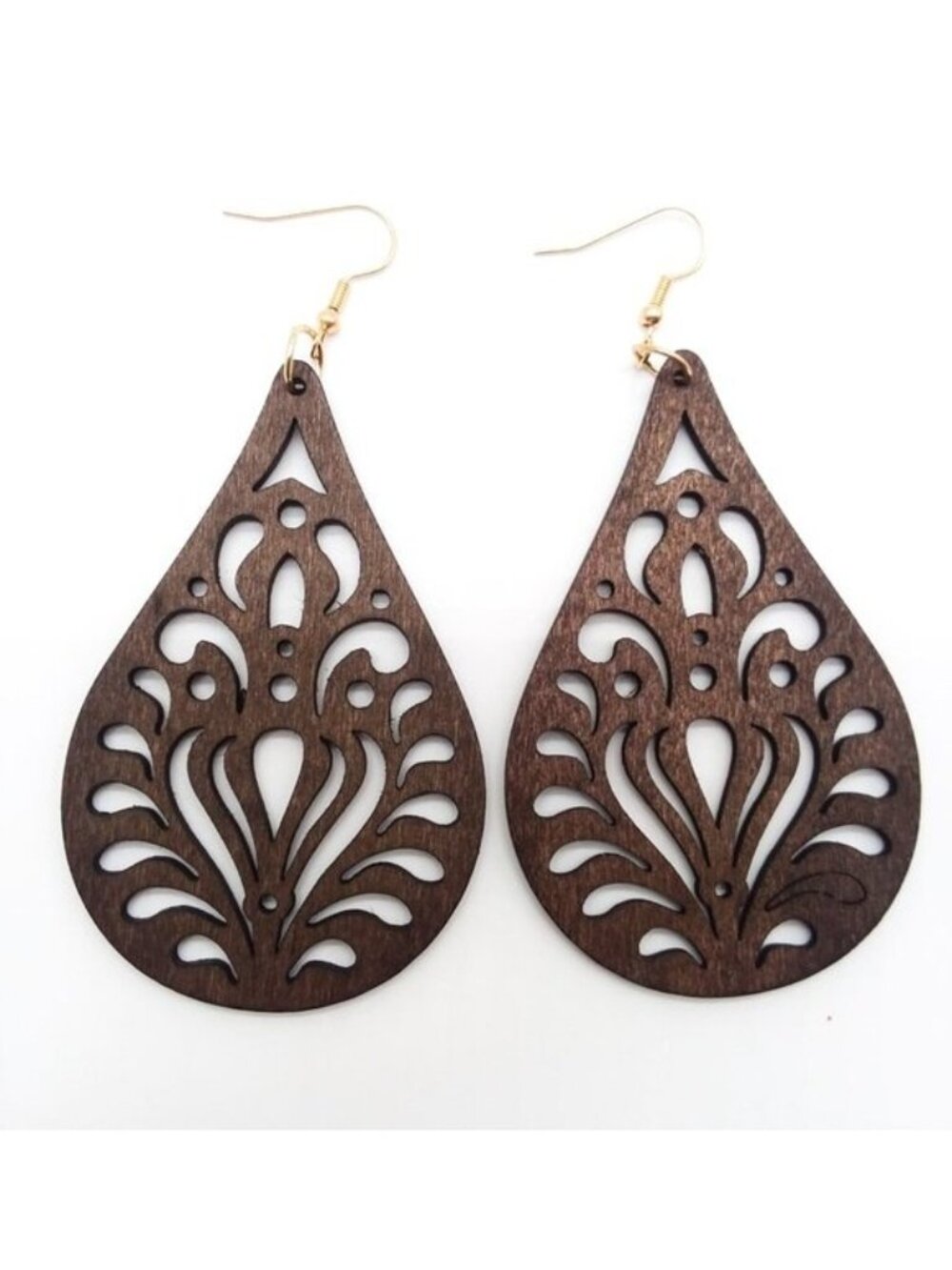 Earrings Wood Hollow Cut Bohemian Dangle Boho Carved Hippie Trendy Hindu Ornate